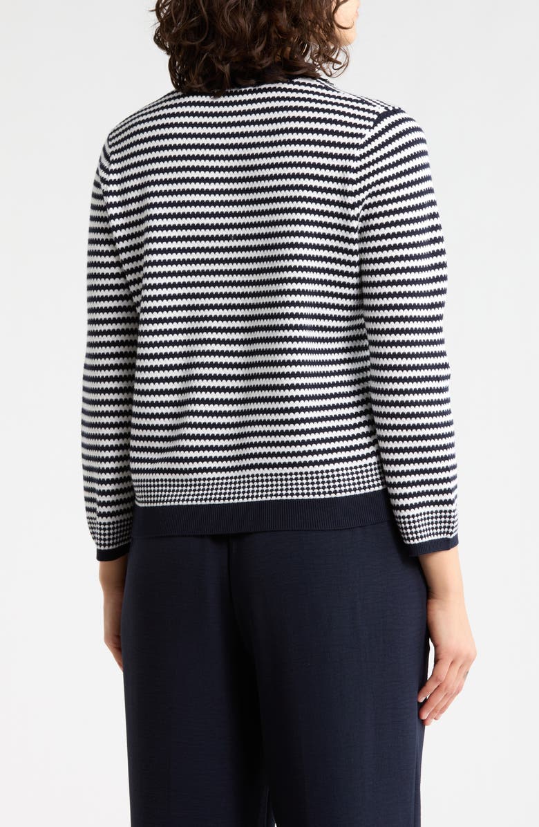 Adrianna Papell Frayed Trim Stripe Cardigan, Alternate, color, Navy/ Ivory