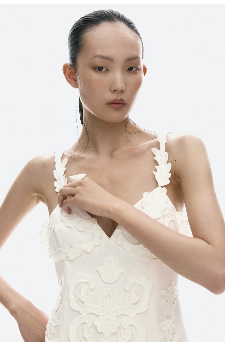 H&M Appliquéd strappy dress, Alternate, color, Cream