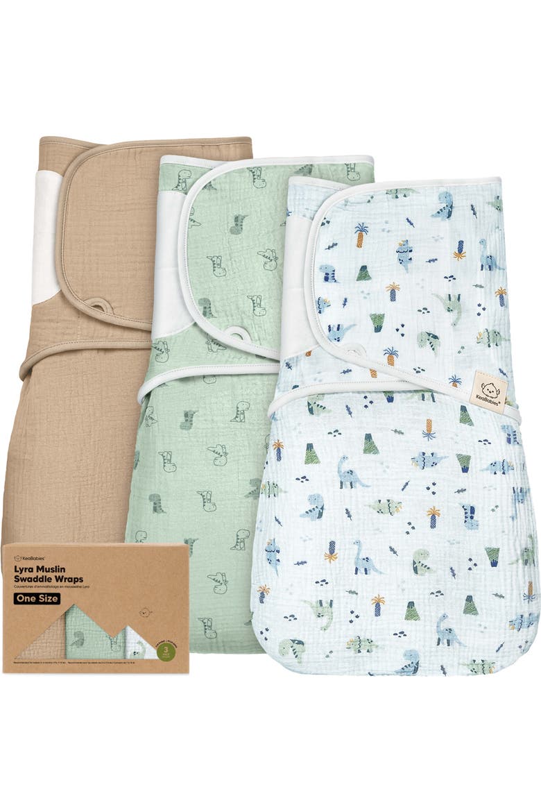 3-Pack Lyra Muslin Swaddle Wraps, Main, color, Dino Park
