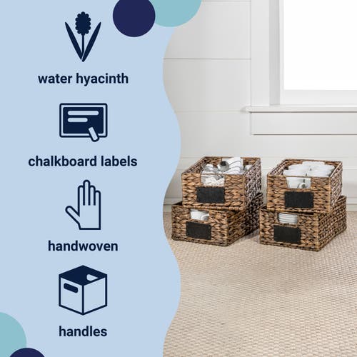 Happimess Lane Classic Farmhouse Handwoven Hyacinth Pantry Baskets With Chalkboard Labels And Handle In Brown