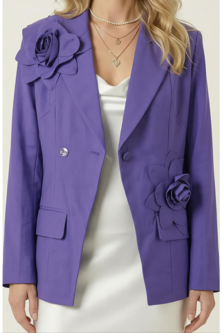 3D Floral Appliqué Tailored Blazer, Alternate, color, Purple