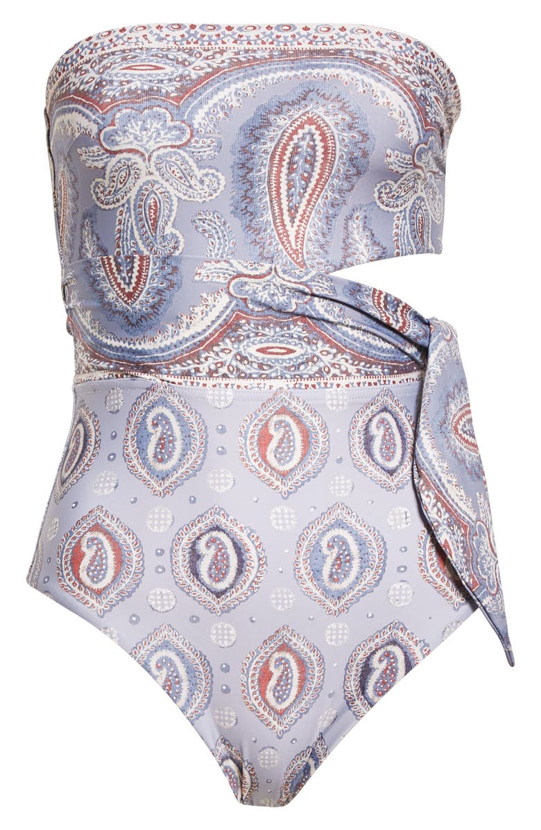Zimmermann Vitali Paisley Cutout Strapless One-Piece Swimsuit, Alternate, color,