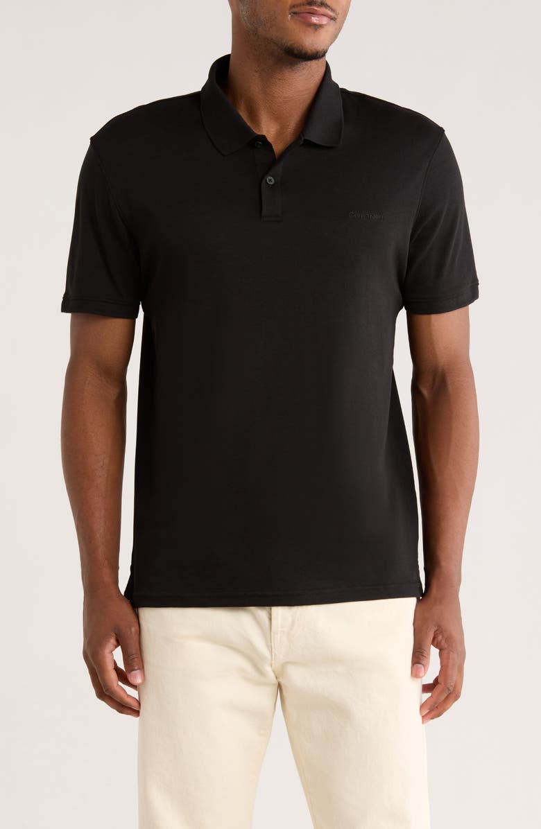 Calvin Klein Liquid Touch Interlock Cotton Polo, Main, color, Black