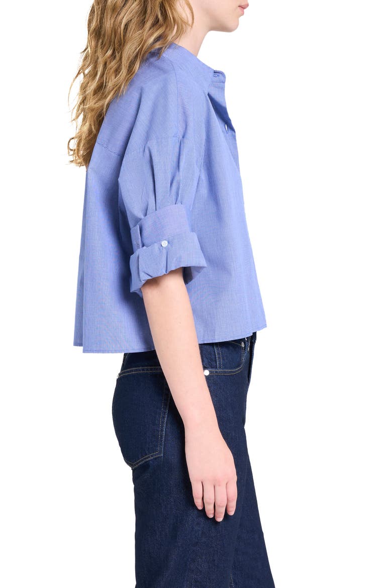 Next Ex Crop Cotton Button-Up Shirt, Alternate, color, WHITE/ NAVY