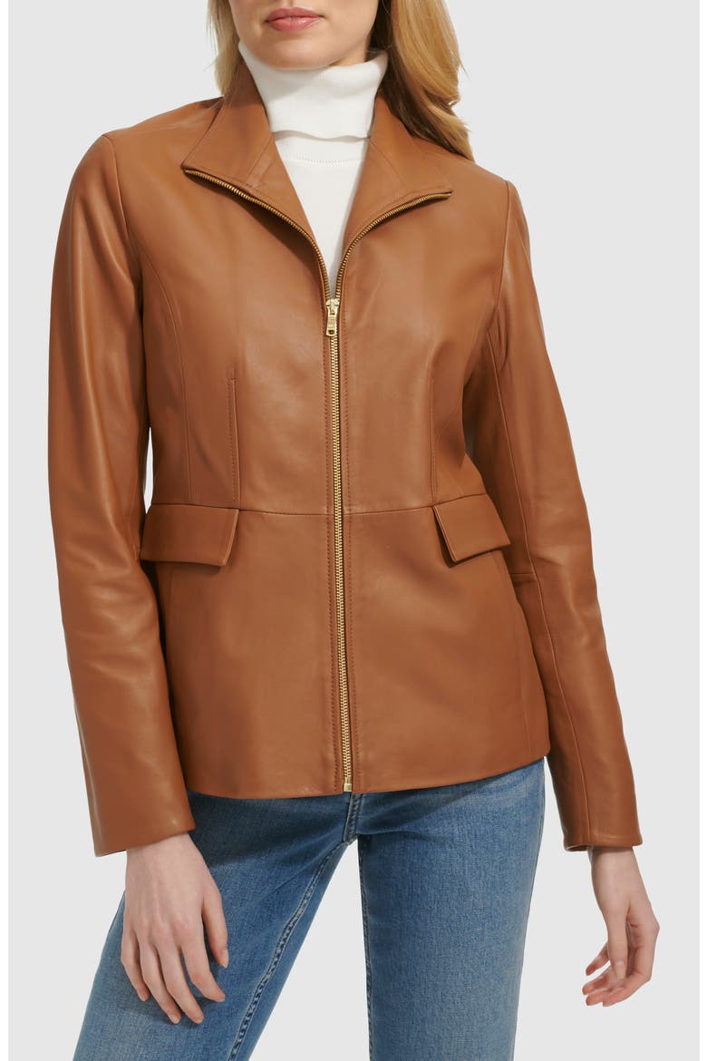 Wing Collar Leather Jacket, Main, color, HAZELNUT