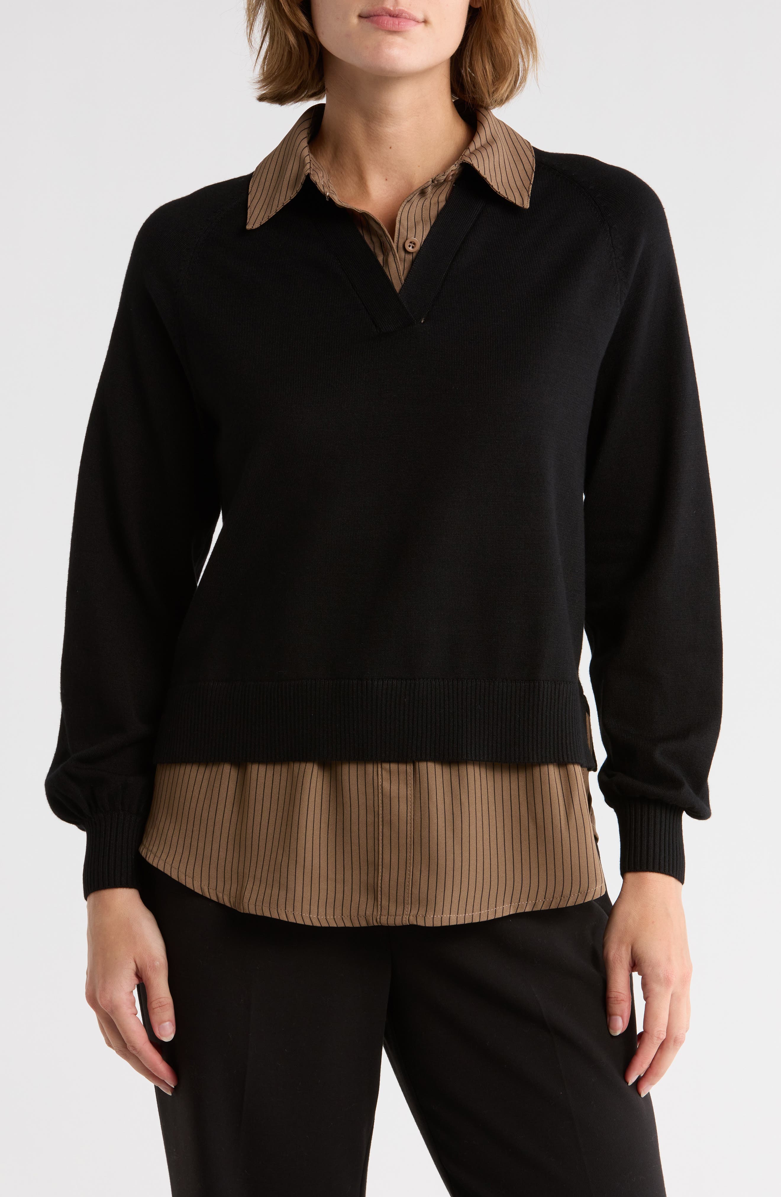 Adrianna Papell V-Neck Twofer Sweater