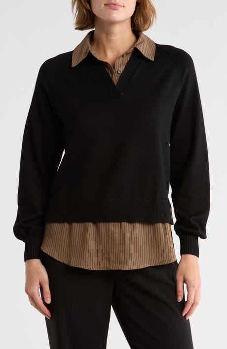 Adrianna Papell V-Neck Twofer Sweater