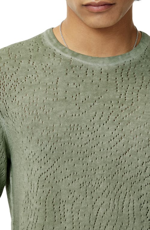 John Varvatos Camden Open Stitch Organic Cotton Sweater In Light Olive