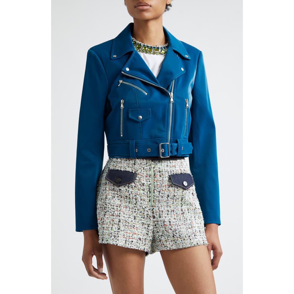 Cinq À Sept Zoe Embossed Faux Leather Moto Jacket In Blue