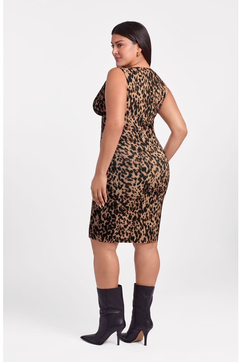 Sculpting Shapewear Shirred Waist V-Neck Mini Dress, Alternate, color, Dolce Leopard