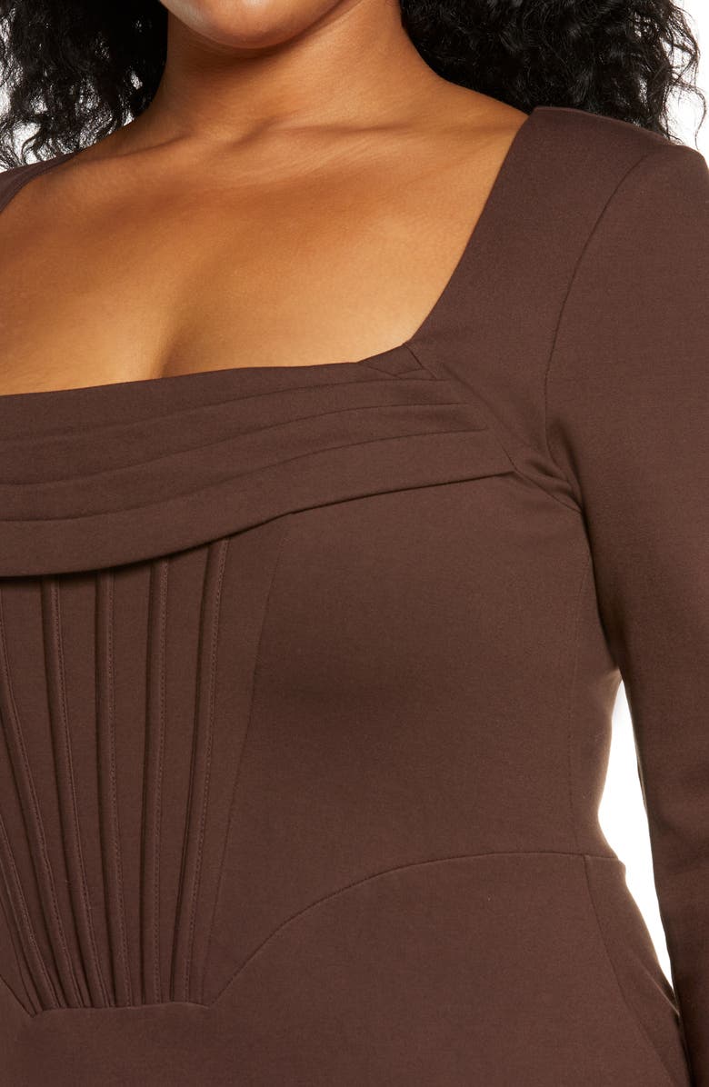 Lavish Alice Cowl Neck Corset Long Sleeve Ponte Midi Dress, Alternate, color, 