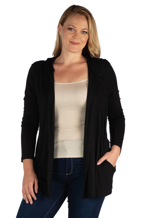 Plus Size Open Front Lightweight Hooded  Cardigan