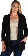 24seven Comfort Apparel Plus Size Open Front Lightweight Hooded Cardigan