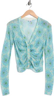 Rebecca Taylor Astera Fleur Ruched Wool Blend Cardigan