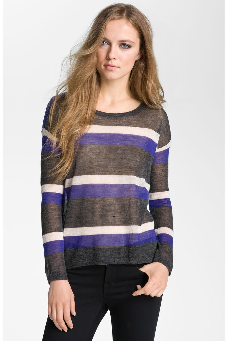 'Rosalie' Stripe Sheer Sweater, Main, color, HEATHER CHARCOAL/ BLUE