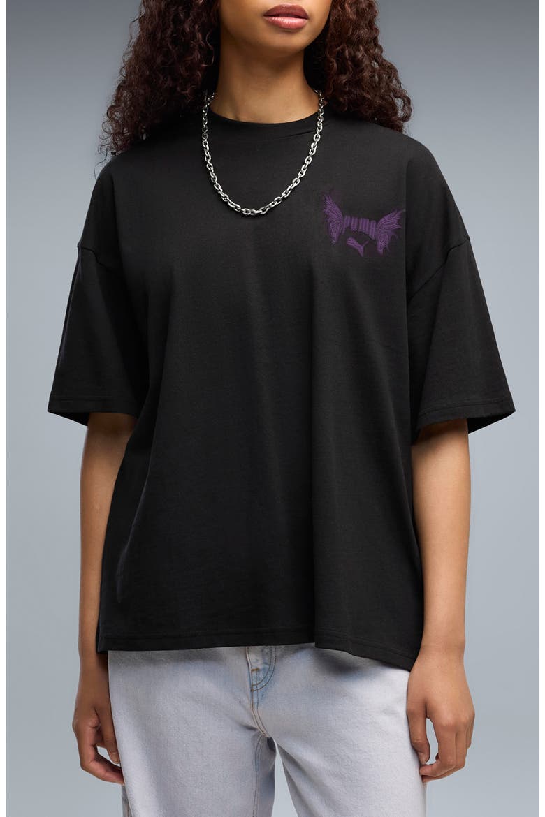 Street Glam Oversize Rhinestone Studded Graphic T-Shirt, Main, color, PUMA BLACK