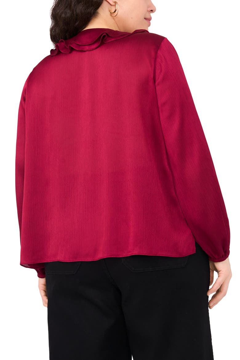Double Ruffle Detail Textured Satin Top, Alternate, color, DEEP SANGRIA