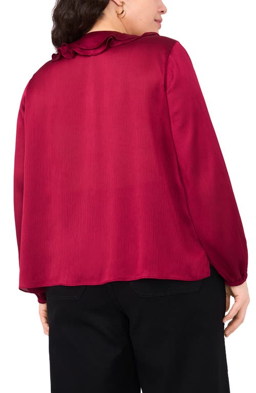 Vince Camuto Double Ruffle Detail Textured Satin Top In Burgundy