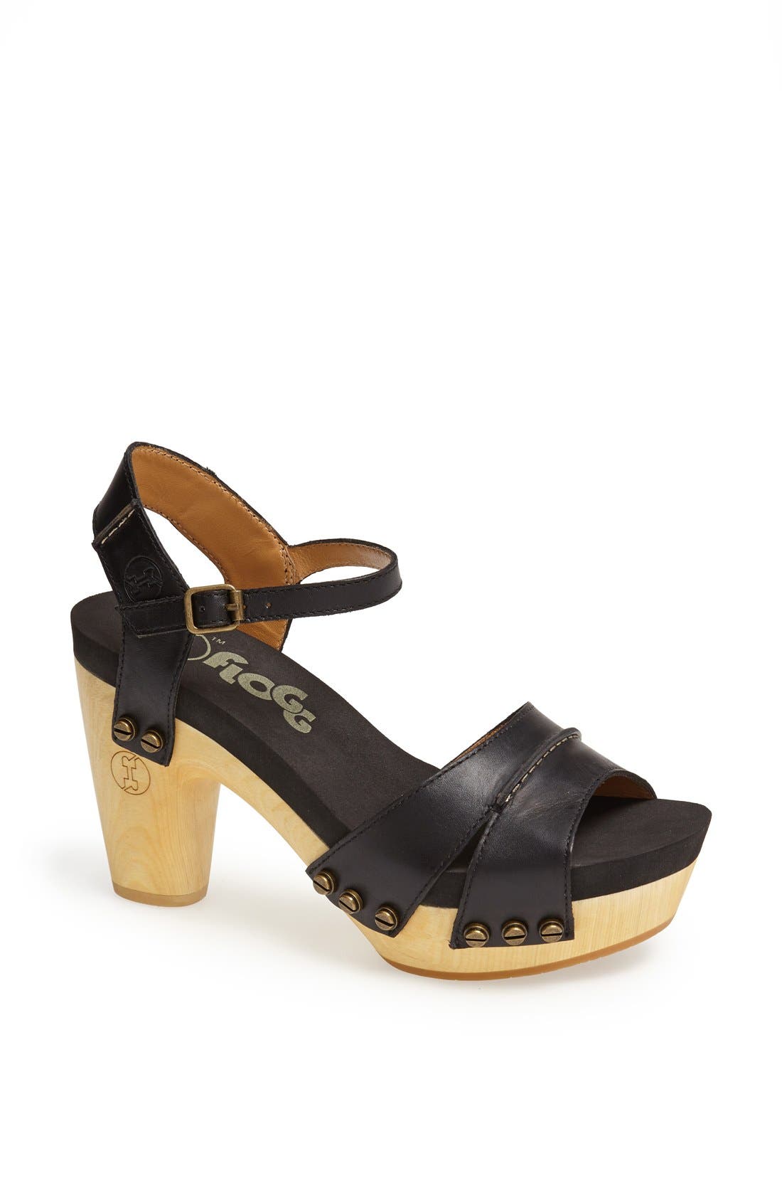 'Florence' Sandal, Main, color, BLACK LEATHER