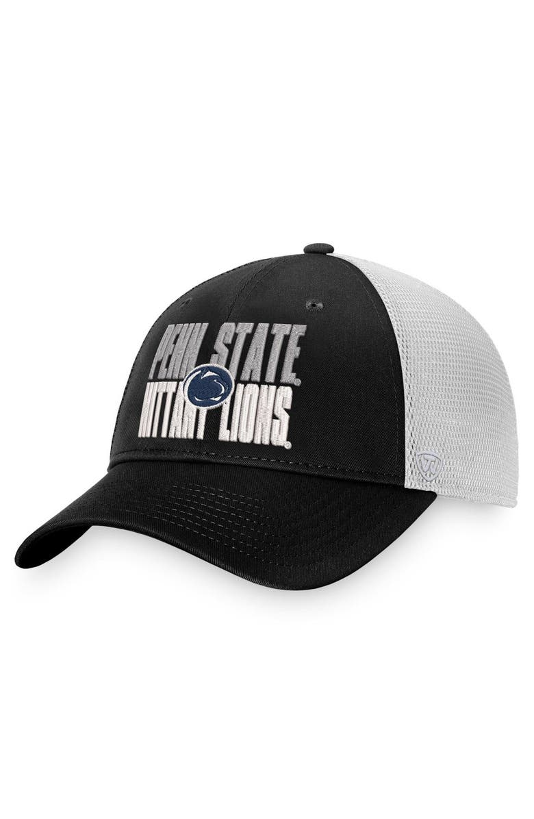 TOP OF THE WORLD Men's Top of the World Black/White Penn State Nittany Lions Stockpile Trucker Snapback Hat, Main, color, Black