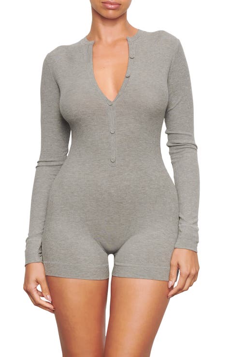 Soft Lounge Long Sleeve Henley Romper Pajamas