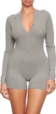 SKIMS Soft Lounge Long Sleeve Henley Romper Pajamas