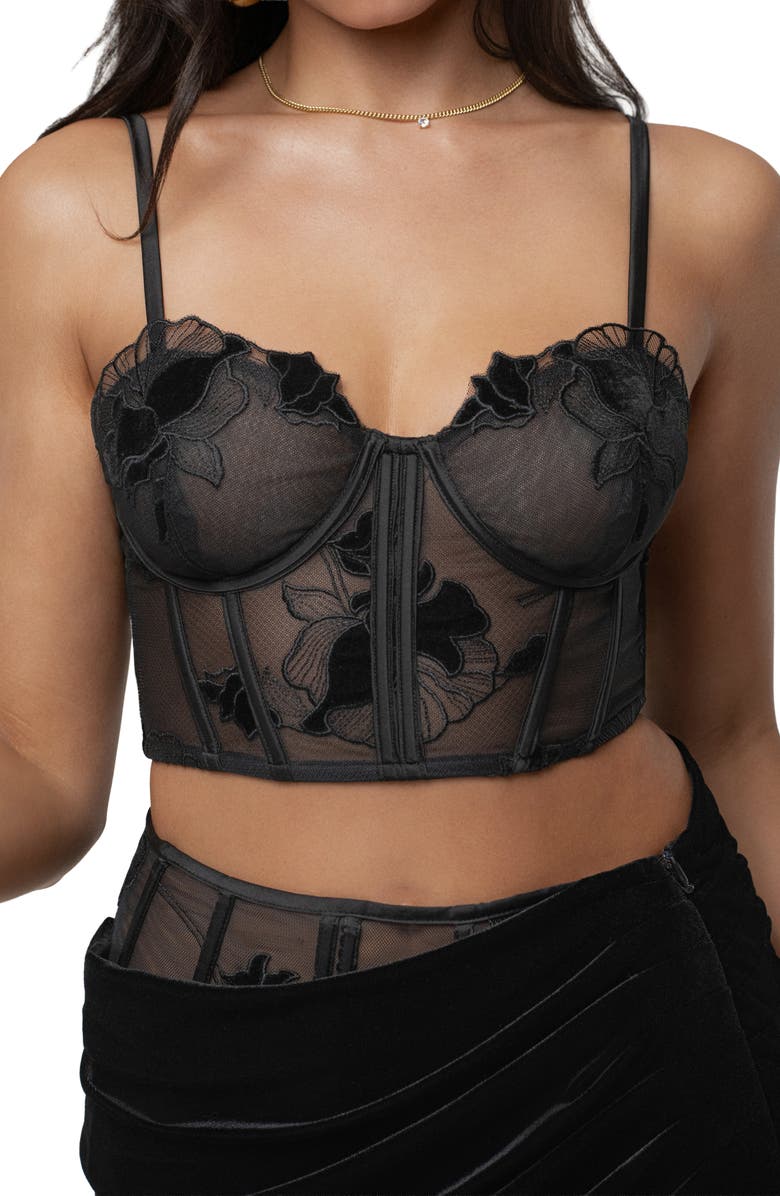 JLUXLABEL Velvet & Lace Bustier Camisole, Alternate, color, Black
