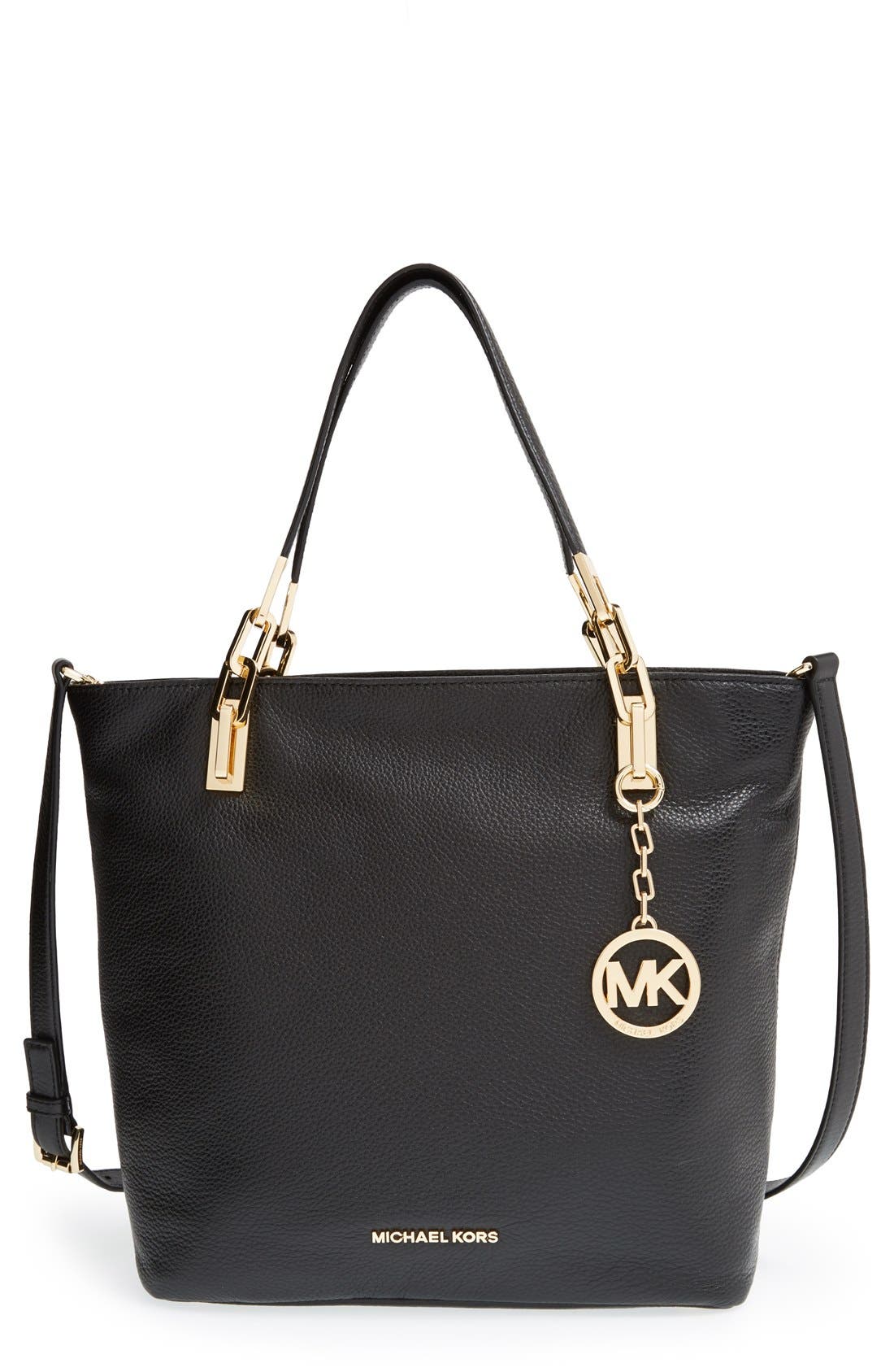 MICHAEL Michael Kors 'Medium Brooke' Leather Tote, Main, color, Black