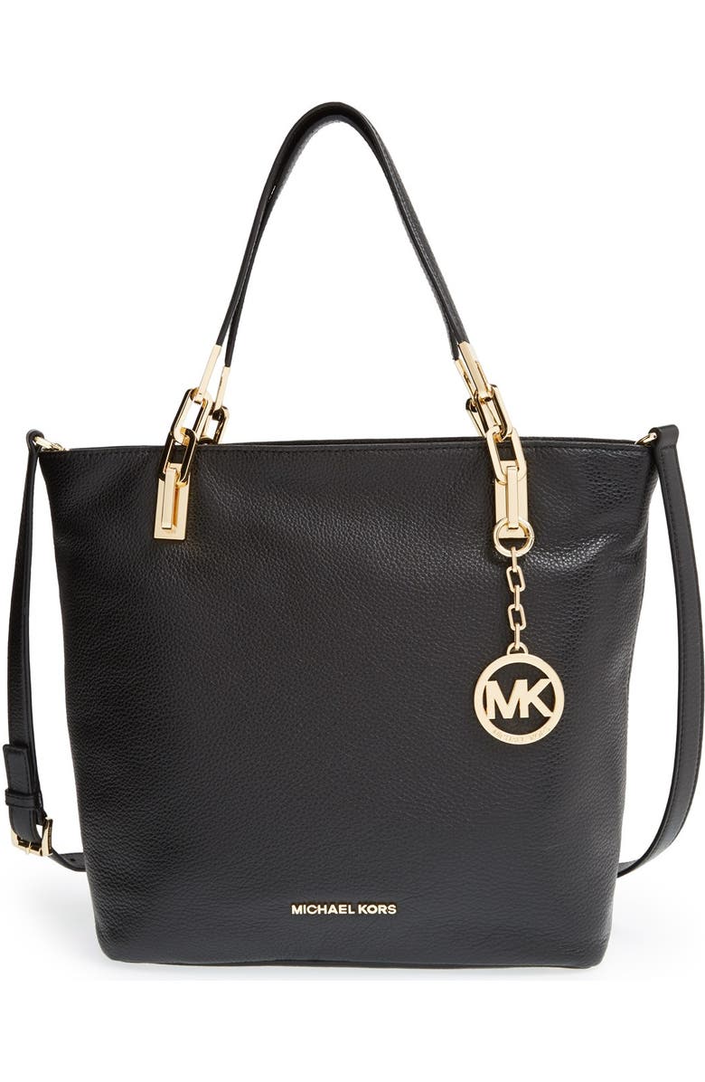 MICHAEL Michael Kors 'Medium Brooke' Leather Tote, Main, color, Black