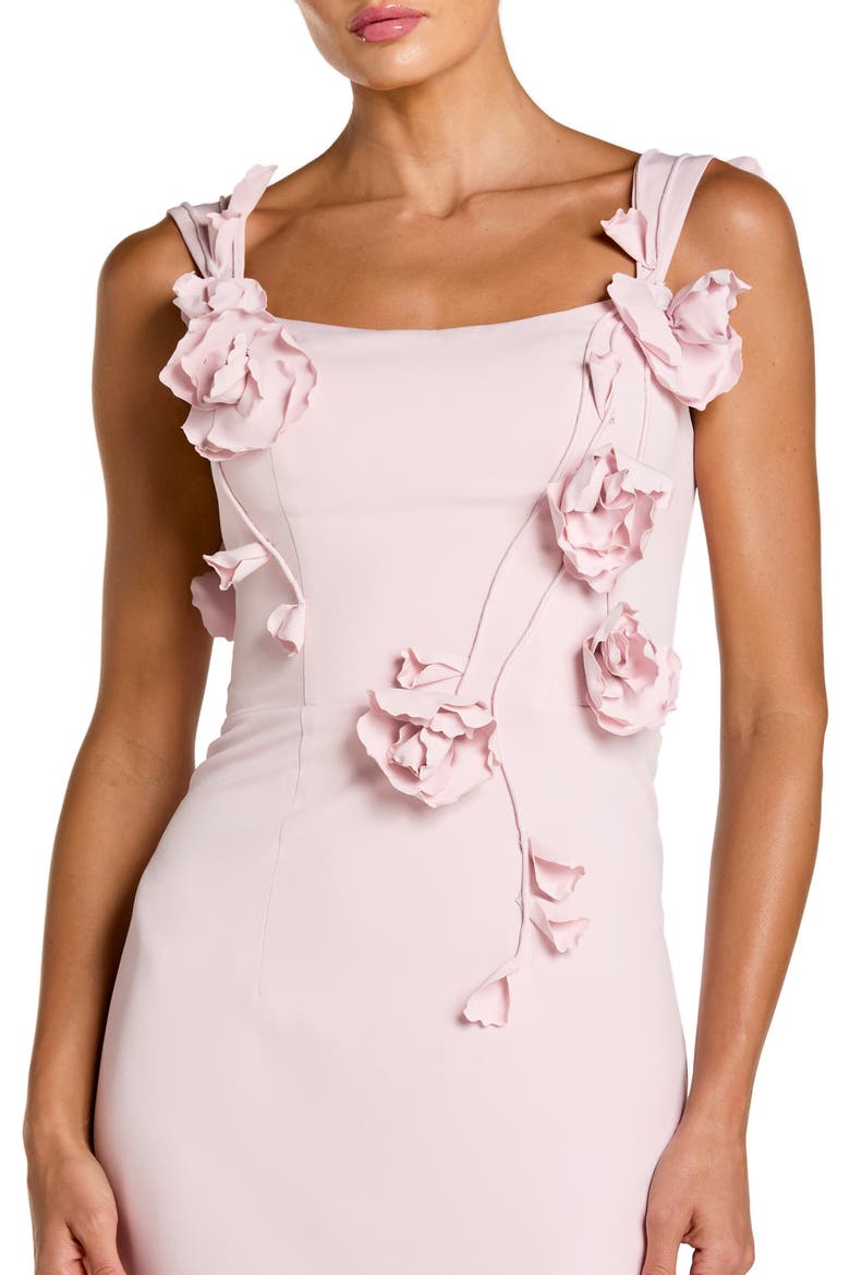 Crepe Sleeveless Column Gown With Floral Detail, Alternate, color, Blush