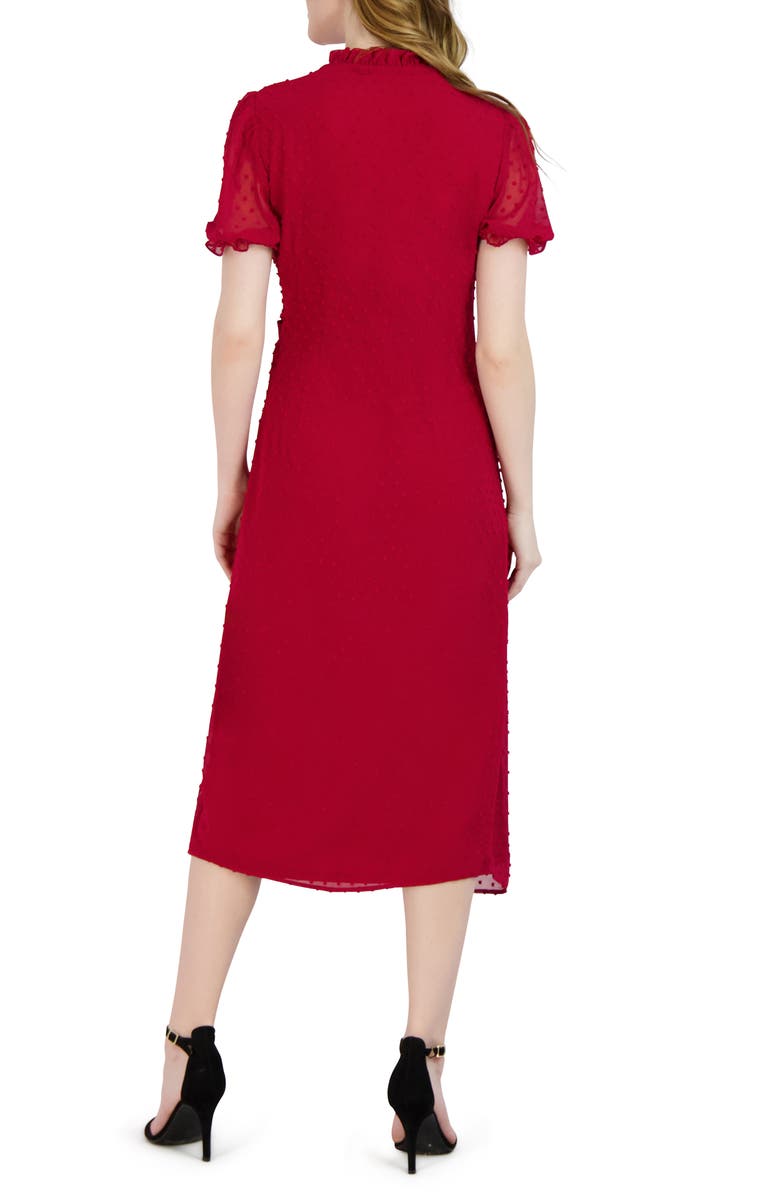 Julia Jordan Swiss Dot Ruffle Tie-Front Midi Dress, Alternate, color, Cranberry