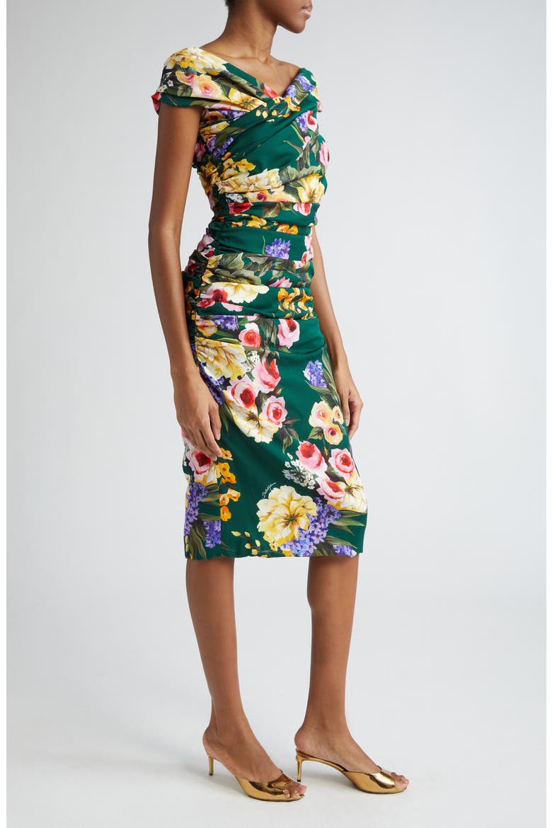 Garden Floral Print Charmeuse Sheath Dress, Alternate, color, BLACK PURPLE