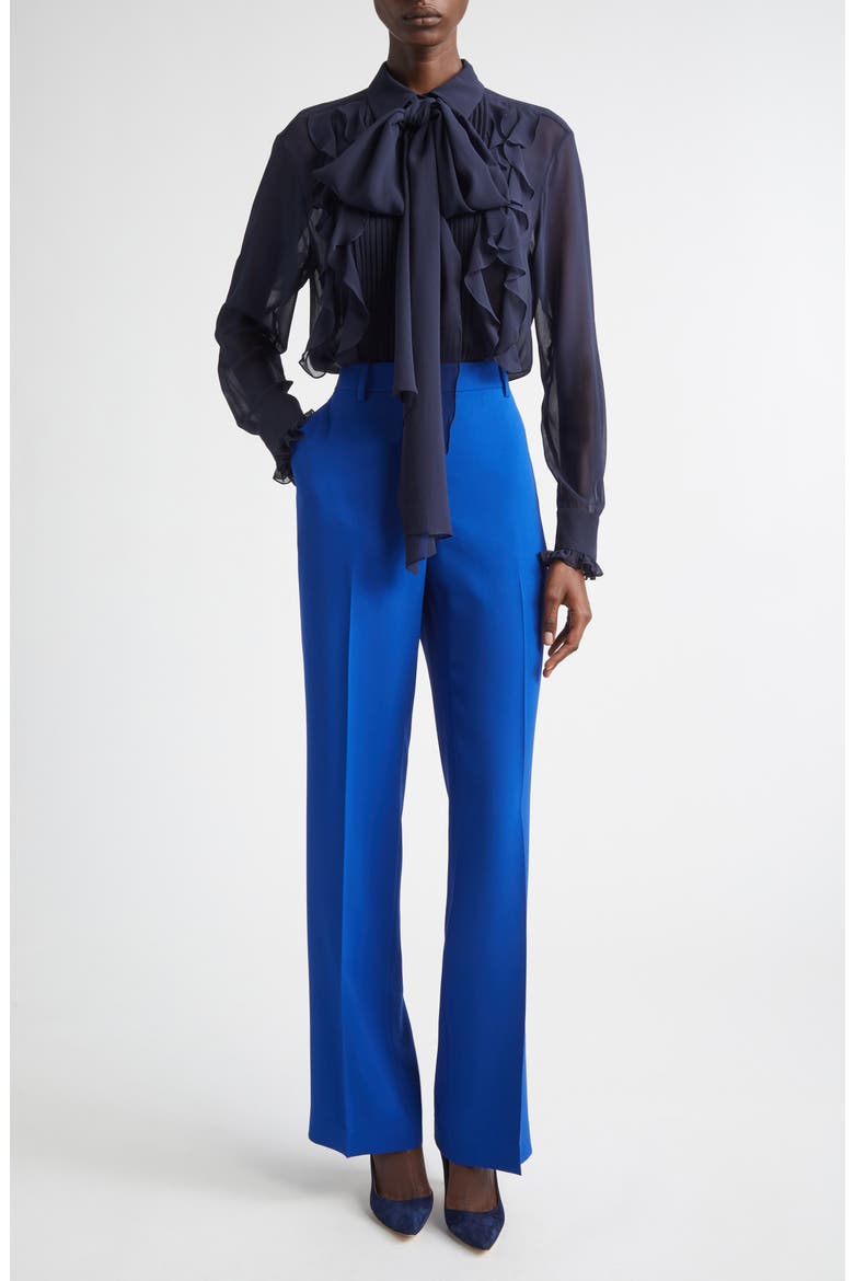 Ruffle Tie Neck Silk Georgette Shirt, Alternate, color, INK
