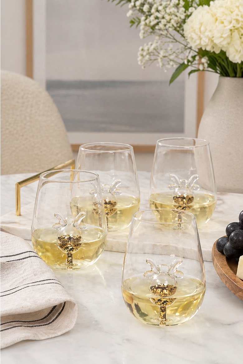 Glitter Reindeer Stemless Wine Glass, Set of 4, Alternate, color, Gold