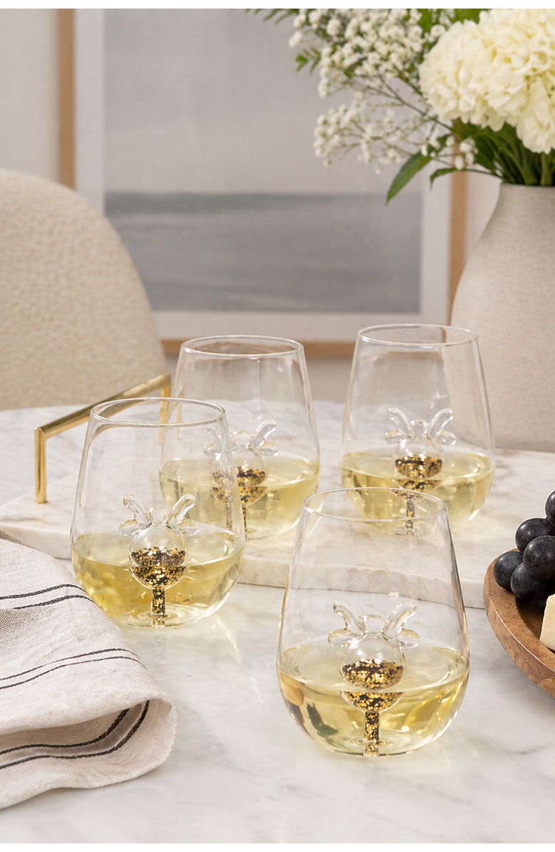 Jeanne Fitz Glitter Reindeer Stemless Wine Glass, Set of 4, Alternate, color, Gold