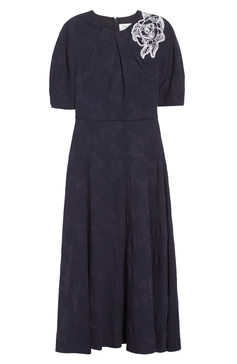 Erdem Floral Jacquard Short Sleeve Midi Dress, Alternate, color, Midnight Blue