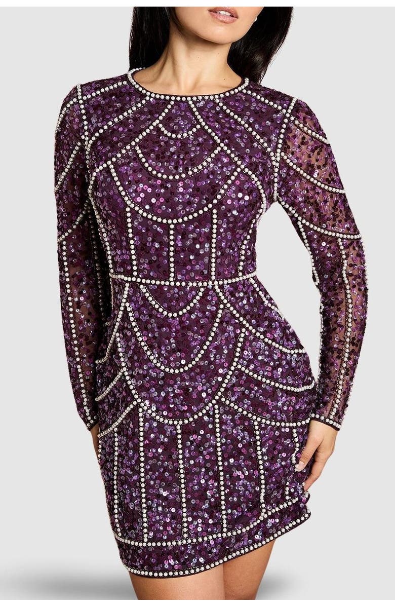 Coast Petite Embellished Mini Dress, Alternate, color, Fig