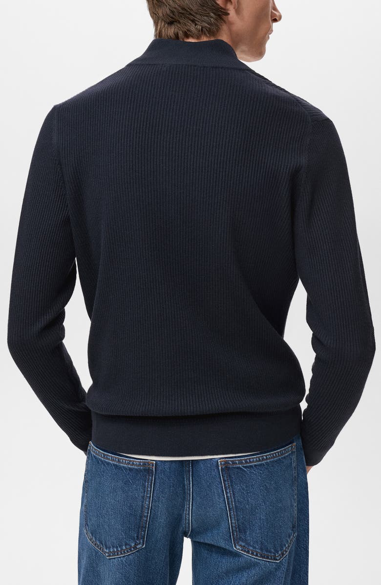 MANGO Rib Quarter Zip Sweater, Alternate, color, Navy