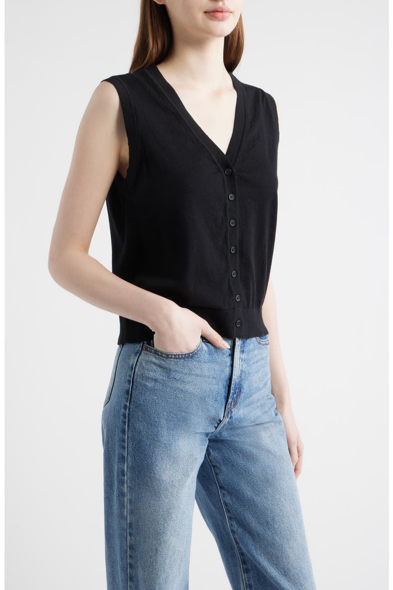 Button Front Cotton Sweater Vest, Alternate, color, BLACK