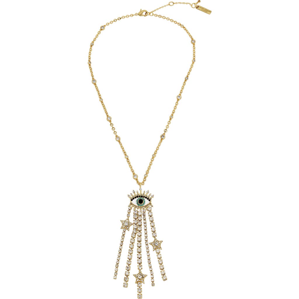 Shop Kurt Geiger London Evil Eye Crystal Fringe Pendant Necklace In Gold/crystal