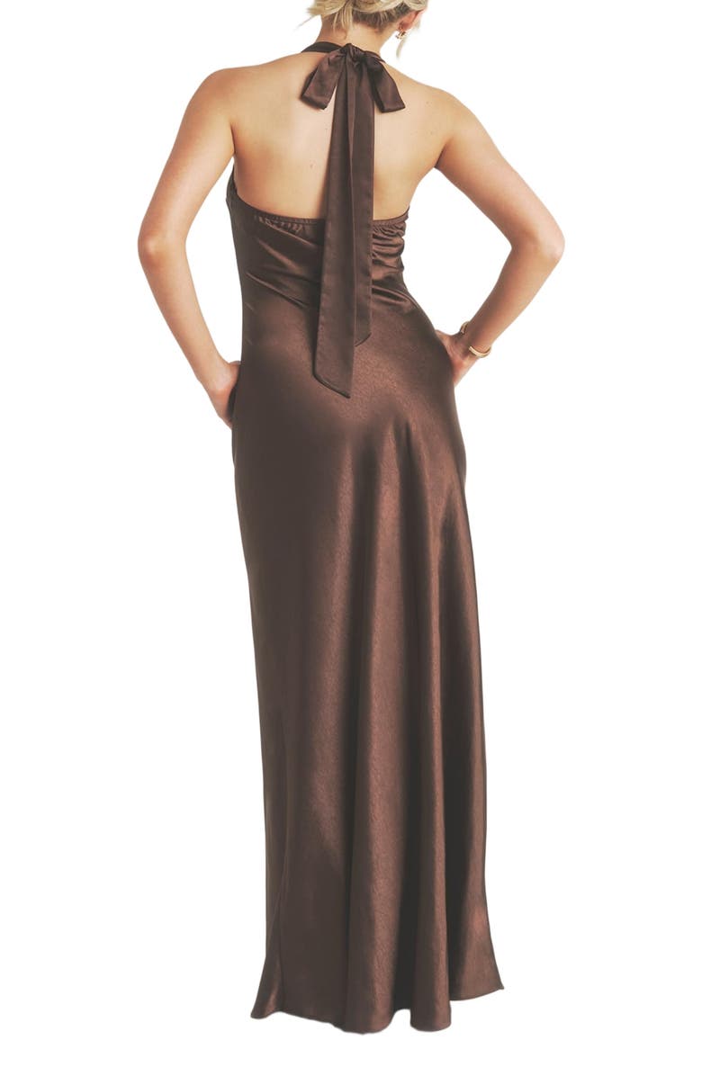 Six Stories Racer Neck Satin Bridesmaid Dress, Alternate, color, Chocolate