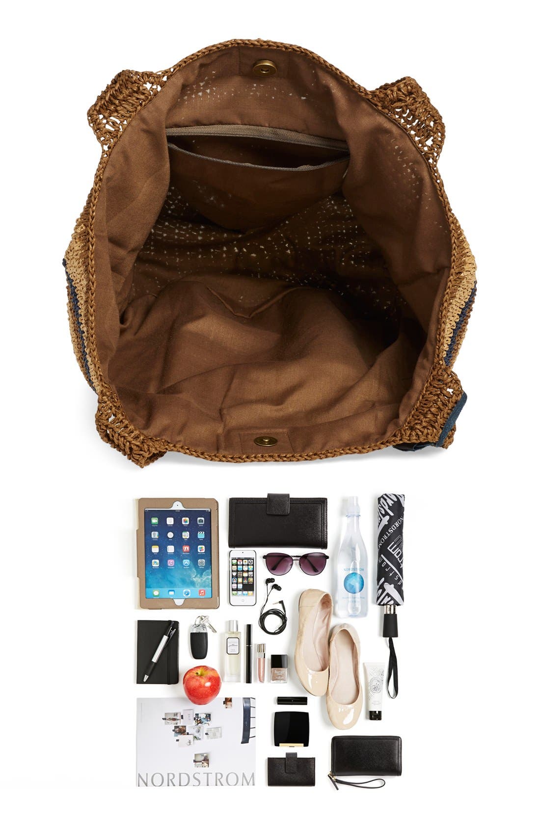 Caslon<sup>®</sup> Stripe Crochet Straw Shoulder Bag, Alternate, color, 