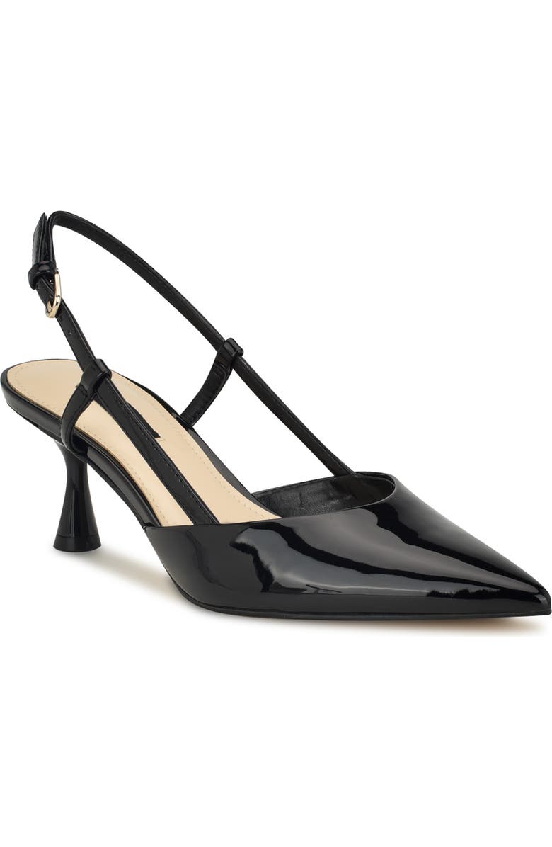 Nine West Rhonda Slingback Pointed Toe Kitten Heel Pump, Main, color, Black Patent