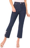 CeCe Rhinestone Bow Detail High Waist Crop Flare Jeans