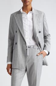 Eleventy Pinstripe Double Breasted Virgin Wool Blend Blazer