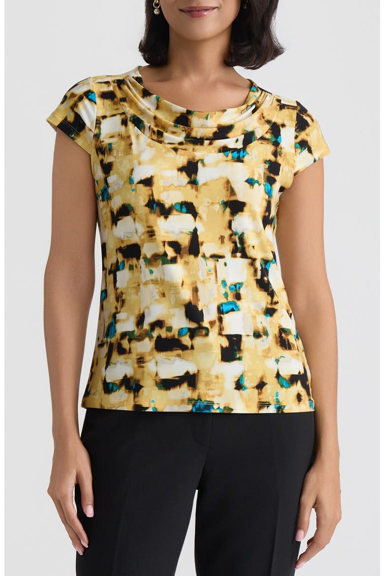 Abstract Print Cowl Neck Top, Main, color, BUTTERSCOTCH MULTI