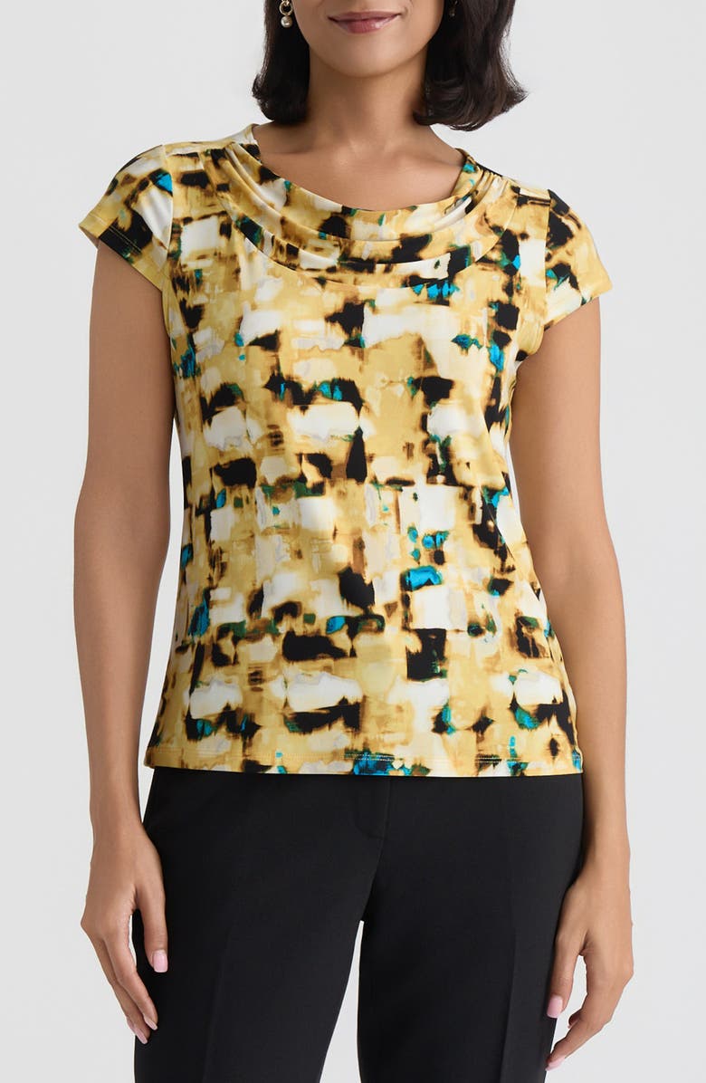 KASPER Abstract Print Cowl Neck Top, Main, color, Butterscotch Multi