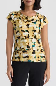 KASPER Abstract Print Cowl Neck Top