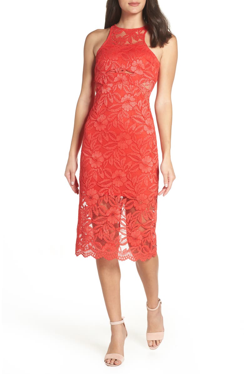 NSR Erin Lace Midi Sheath Dress, Main, color, 