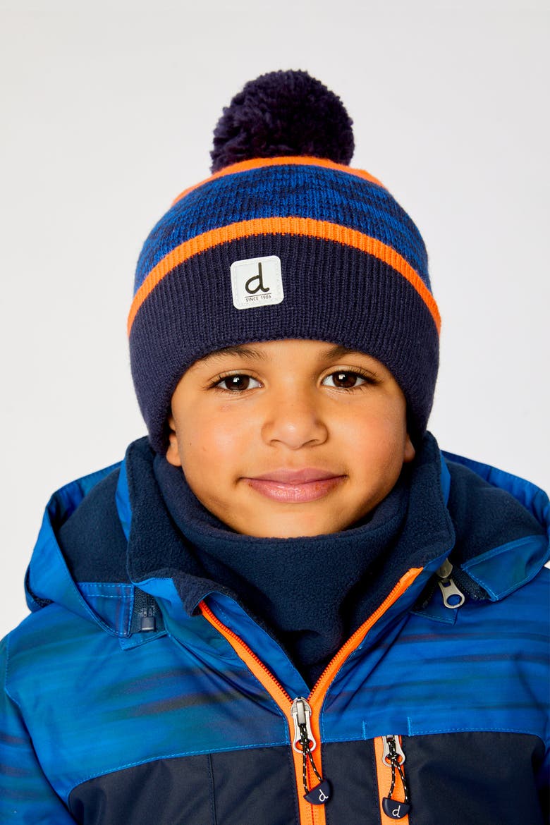 Colorblock Ribbed Cuff Winter Knit Hat with Pompom, Alternate, color, Blue and Orange